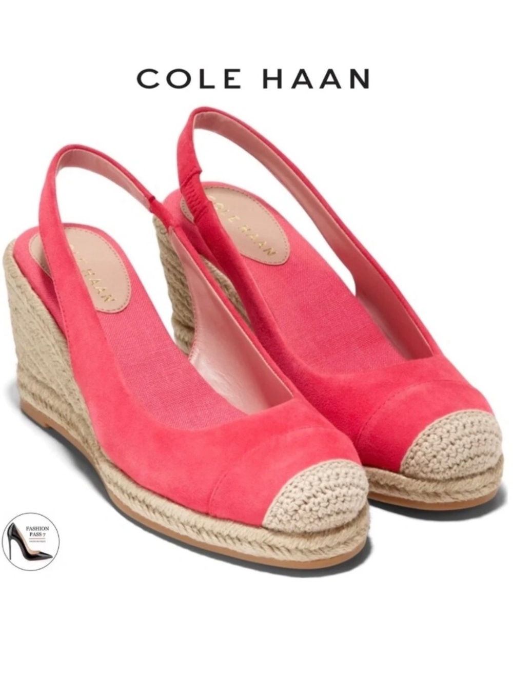 Cole Haan Cloudfeel Geranium Suede Espadrille Wedge Slingback Platform Sandals